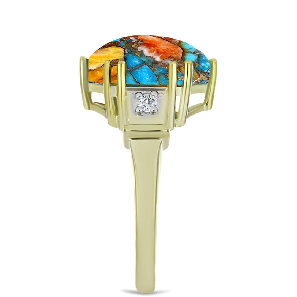 Pozlacený Stříbrný Prsten s Ústřicovým Tyrkysem a Bílým Topazem 4 