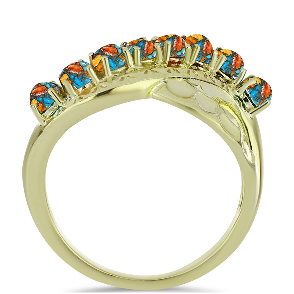 Pozlacený Stříbrný Prsten s Ústřicovým Tyrkysem 2 