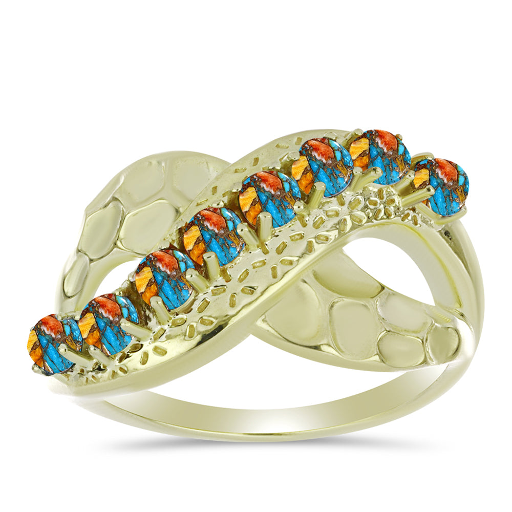 Pozlacený Stříbrný Prsten s Ústřicovým Tyrkysem 3 