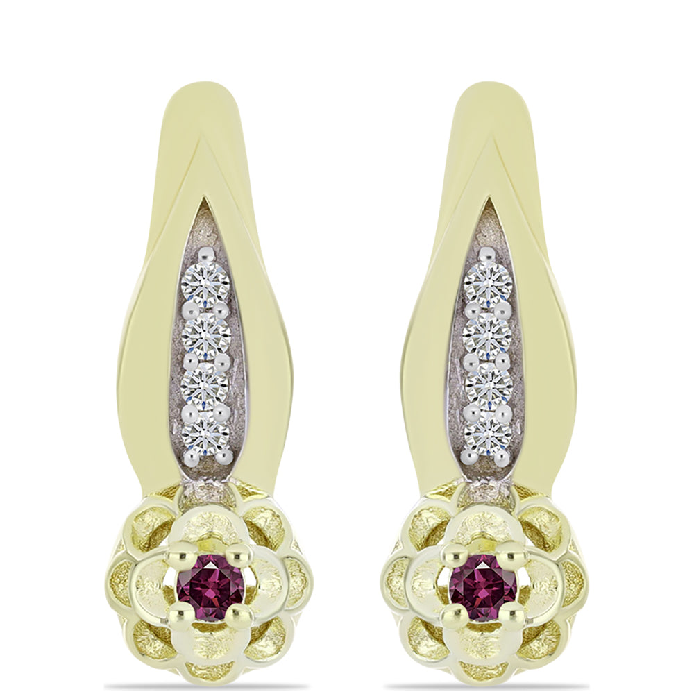 Pozlacené Stříbrné Náušnice s Purpurovým Diamantem a Bílým Diamantem 1 