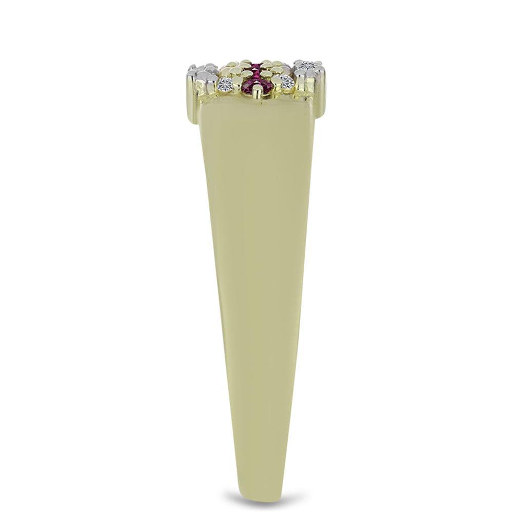 Pozlacený Stříbrný Prsten s Purpurovým Diamantem a Bílým Diamantem 4 