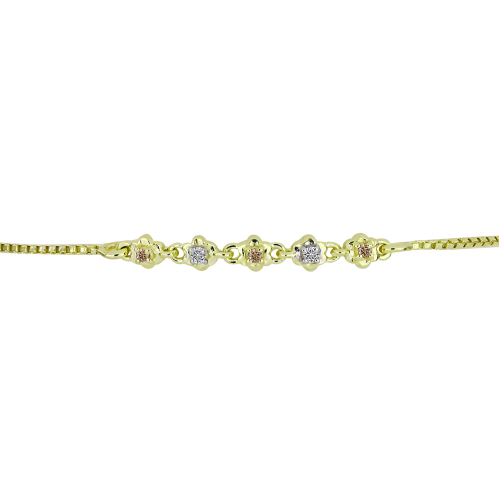Pozlacený Stříbrný Náramek s Champagne Diamantem a Bílým Diamantem 2 