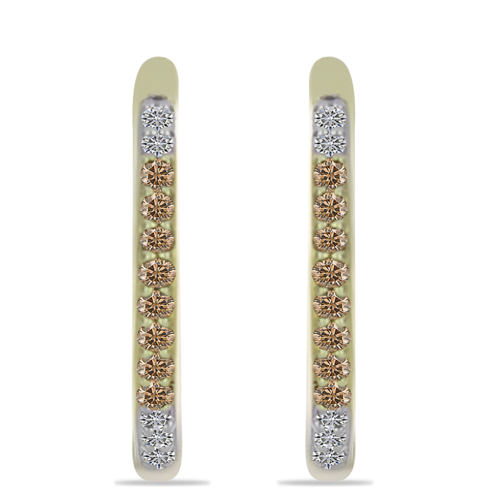 Pozlacené Stříbro 925/1000 - Náušnice s Champagne Diamantem a Bílým Diamantem - Karátové číslo: 0.21. přibližná hmotnost: 3.26 gramů