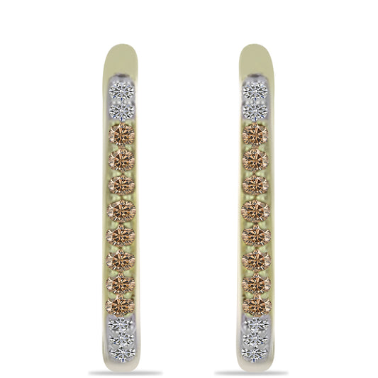 Pozlacené Stříbro 925/1000 - Náušnice s Champagne Diamantem a Bílým Diamantem - Karátové číslo: 0.21. přibližná hmotnost: 3.26 gramů