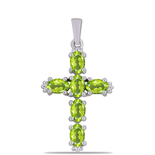 Kříž Stříbrný Přívěsek s Čchang-pajským Peridotem