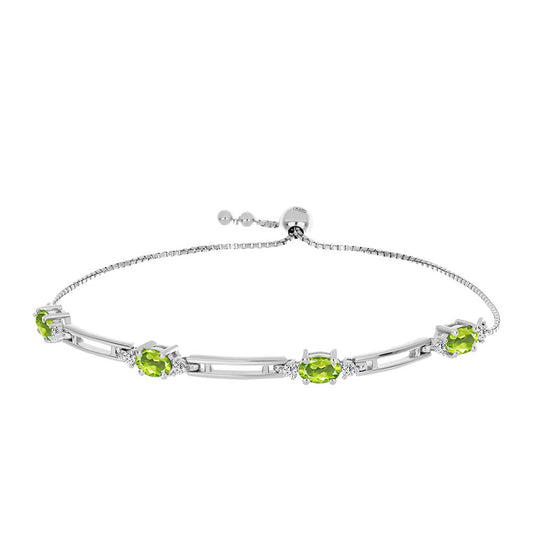 Stříbrný Náramek s Čchang-pajským Peridotem a Bílým Topazem