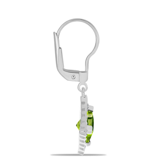 Stříbro 925/1000 - Náušnice s Čchang-pajským Peridotem a Bílým Topazem - Karátové číslo: 2.89. přibližná hmotnost: 3.23 gramů