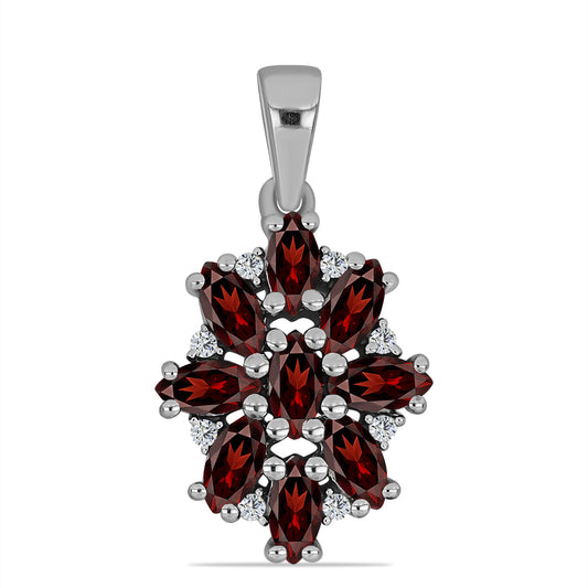 925 / 1000 Sterlingové Stříbro Přívěsek s Bartonským Granátem a Bílým Topazem
