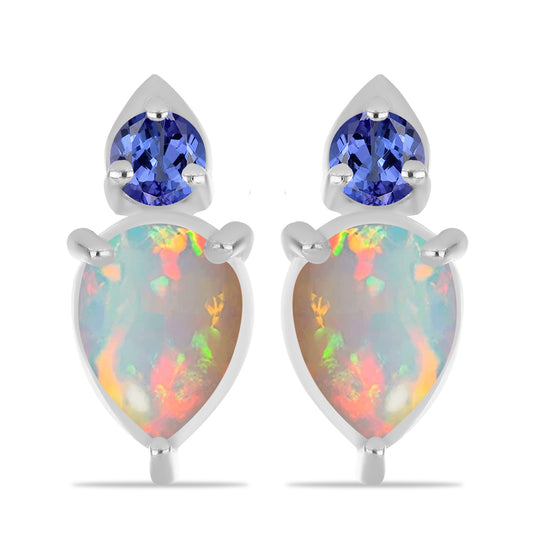 925 / 1000 Sterlingové Stříbro Náušnice s Tanzanitem a Etiopským Opálem z Lega Dembi
