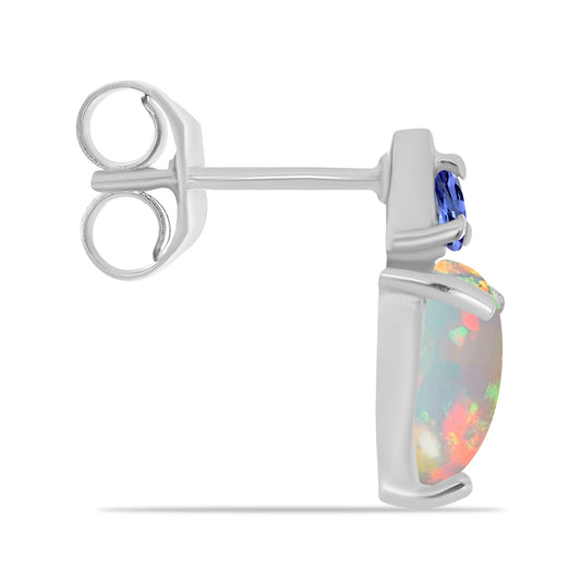 925 / 1000 Sterlingové Stříbro Náušnice s Tanzanitem a Etiopským Opálem z Lega Dembi