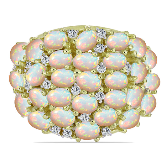 Pozlacený Stříbrný Prsten s Etiopským Opálem z Lega Dembi a Bílým Topazem