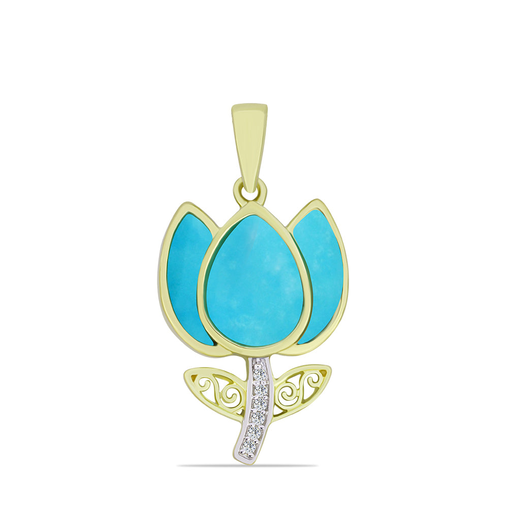 Pozlacené Stříbro 925/1000 - Přívěsek s Tyrkysem Sleeping Beauty a Bílým Topazem - Karátové číslo: 2.63. přibližná hmotnost: 3.33 gramů