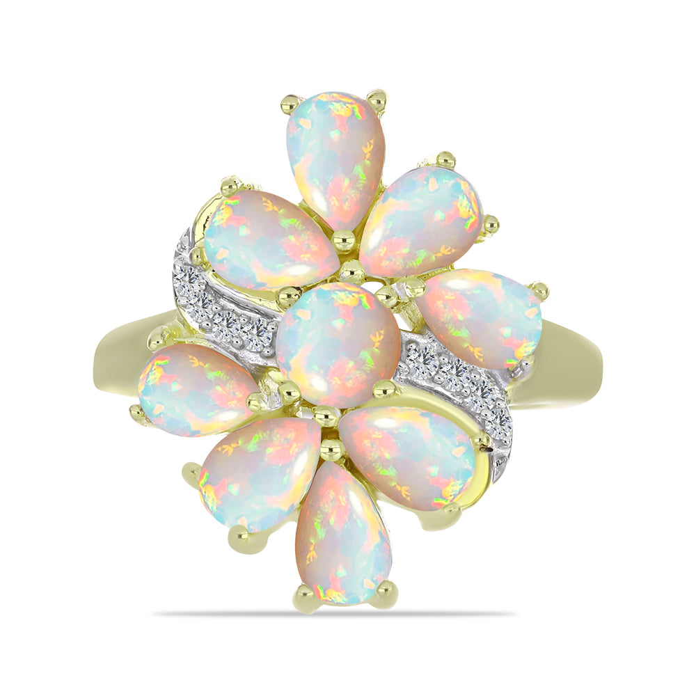 Pozlacený Stříbrný Prsten s Etiopským Opálem z Lega Dembi a Bílým Topazem 1 