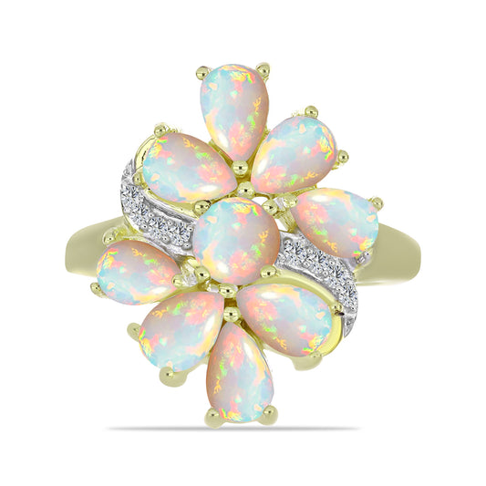 Pozlacený Stříbrný Prsten s Etiopským Opálem z Lega Dembi a Bílým Topazem