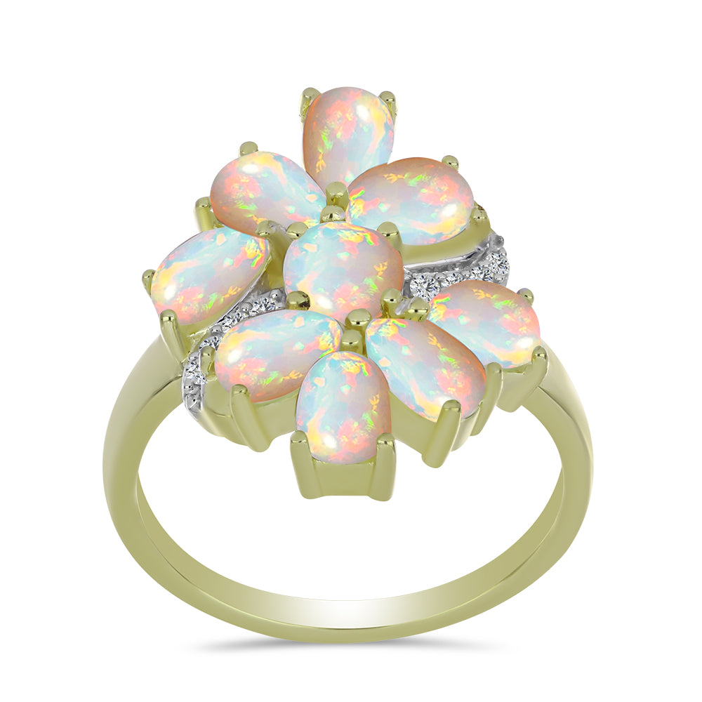 Pozlacený Stříbrný Prsten s Etiopským Opálem z Lega Dembi a Bílým Topazem 3 