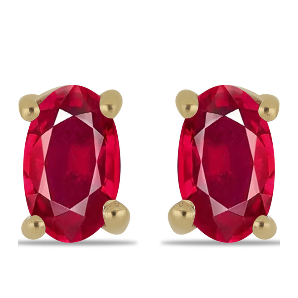 Pozlacené Stříbro 925/1000 - Náušnice s Madagaskarským Rubínem - Karátové číslo: 0.75. přibližná hmotnost: 0.85 gramů