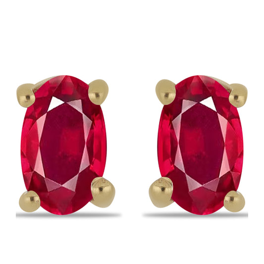 Pozlacené Stříbro 925/1000 - Náušnice s Madagaskarským Rubínem - Karátové číslo: 0.75. přibližná hmotnost: 0.85 gramů