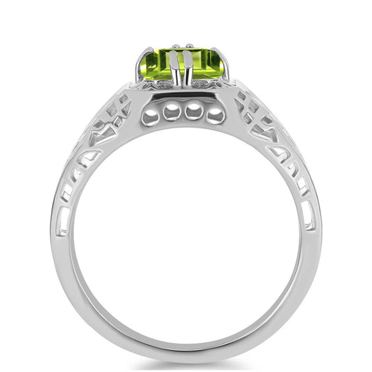 Stříbro 925/1000 Prsten s Čchang-pajským Peridotem - Karátové číslo: 1.6. přibližná hmotnost: 3.35 gramů