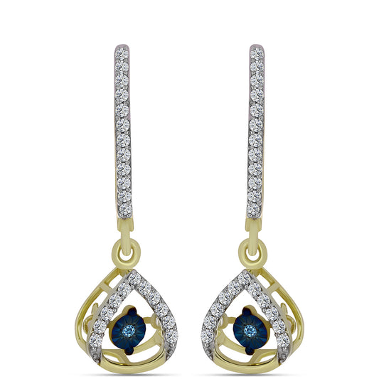 Pozlacené Stříbrné Náušnice s Modrým tančícím diamantem a Bílým Topazem