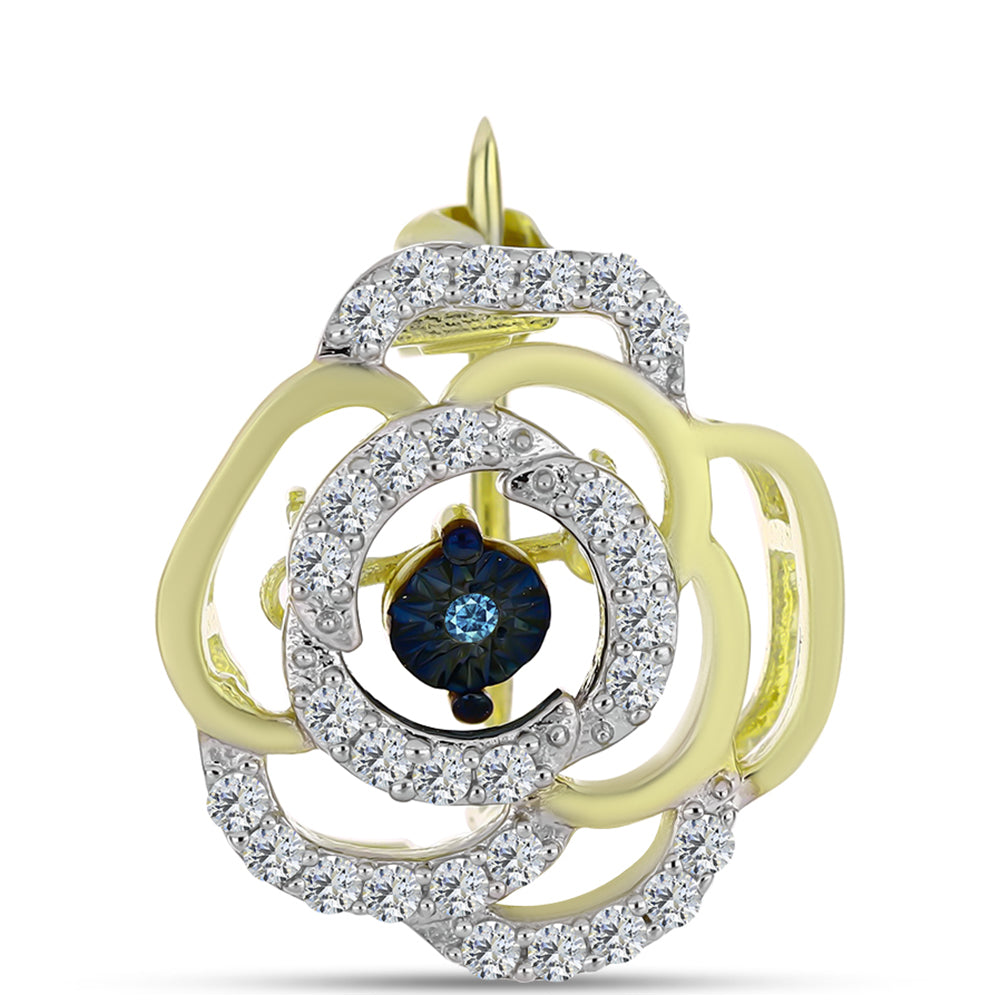 Pozlacený Stříbrný Brož s Modrým tančícím diamantem a Bílým Topazem