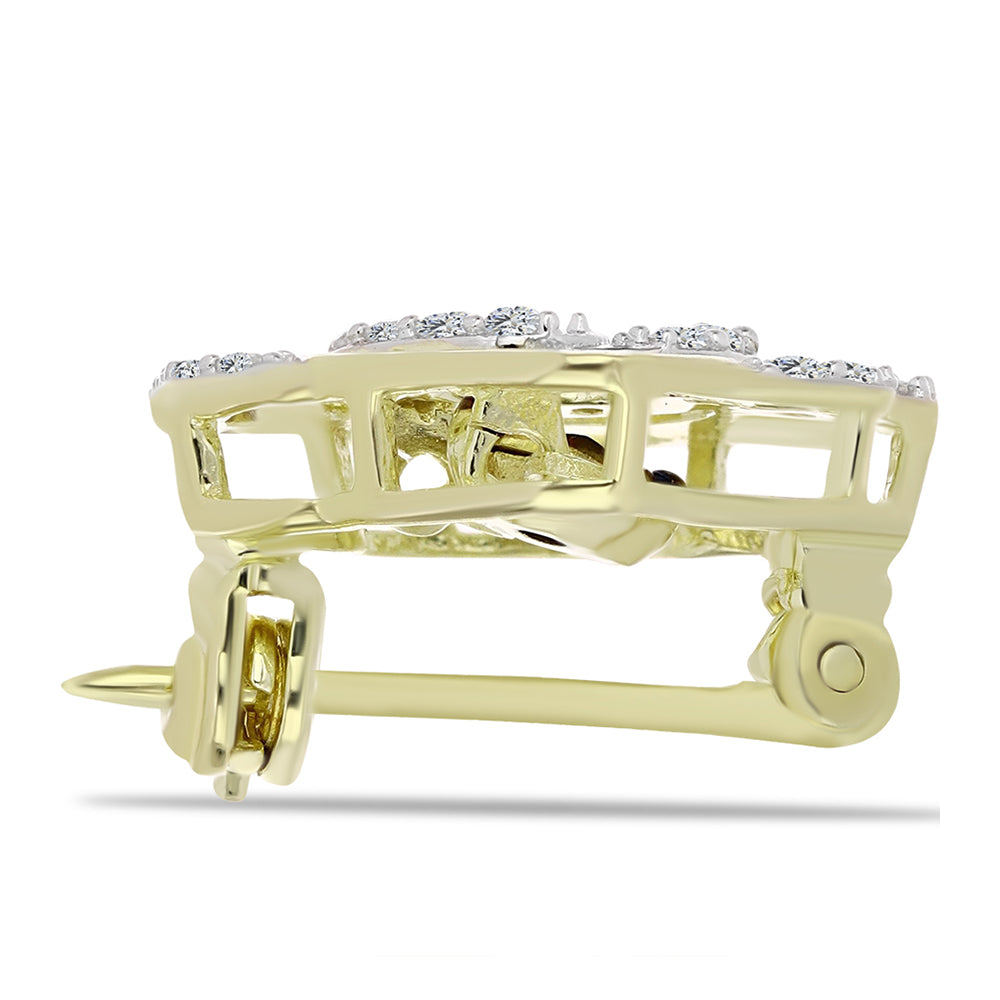 Pozlacený Stříbrný Brož s Modrým tančícím diamantem a Bílým Topazem 2 