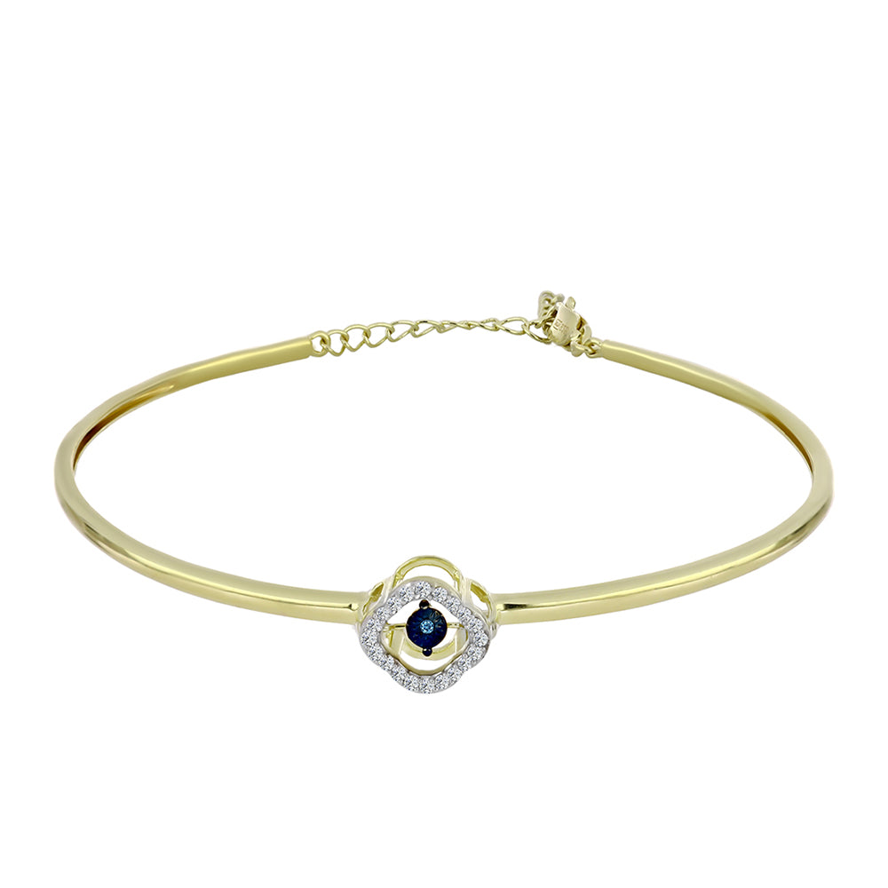 Pozlacený Stříbrný Náramek s Modrým tančícím diamantem a Bílým Topazem