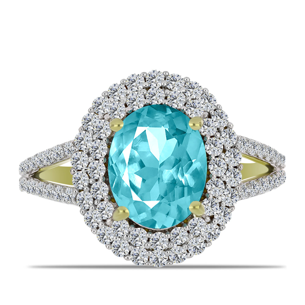Pozlacený Stříbrný Prsten s Paraiba Křemenem a Bílým Topazem 5 