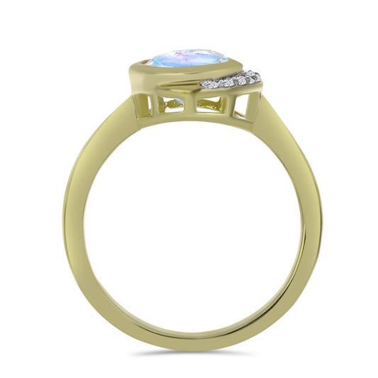 Pozlacený Stříbrný Prsten s Duhovým Měsíčním Kamenem a Bílým Topazem