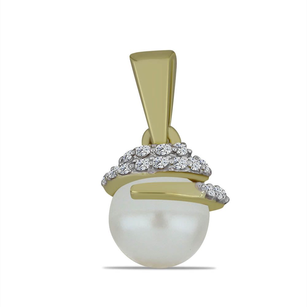 Pozlacený Stříbrný Přívěsek s Bílou Sladkovodní Perlou a Bílým Topazem