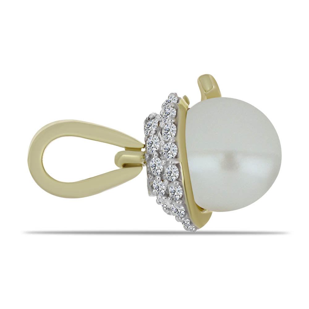 Pozlacený Stříbrný Přívěsek s Bílou Sladkovodní Perlou a Bílým Topazem 2 