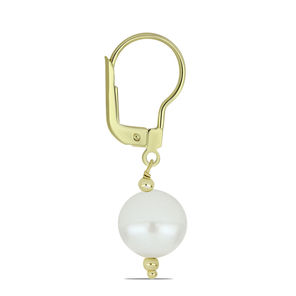 Pozlacené Stříbrné Náušnice s Bílou Sladkovodní Perlou 2 
