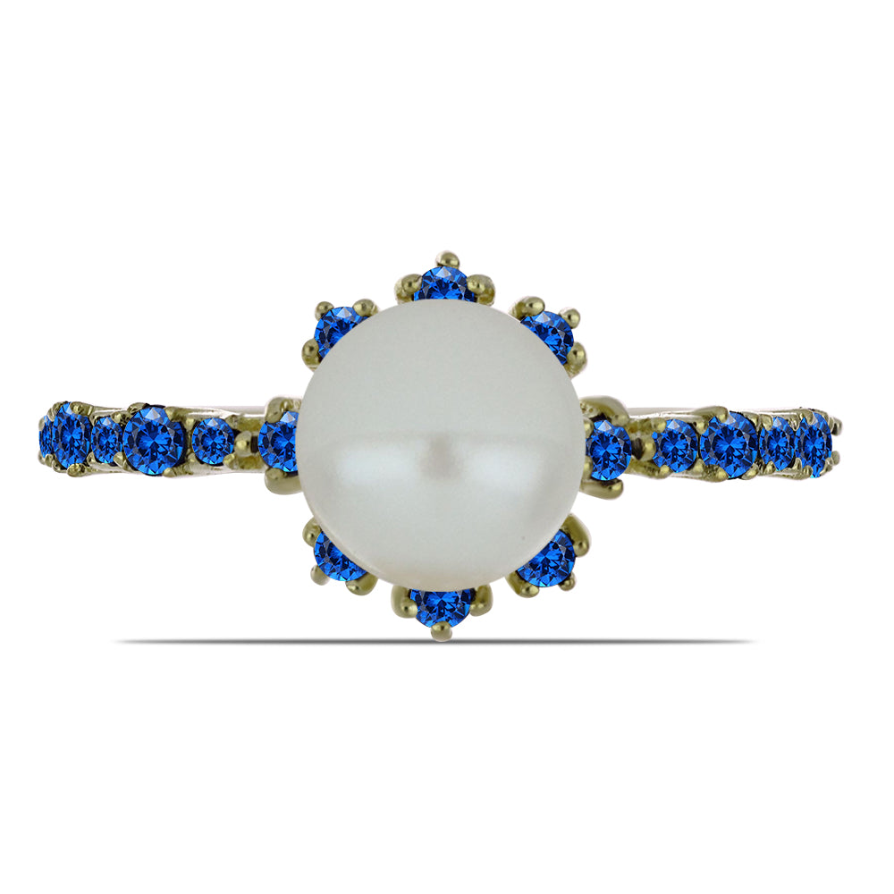 Pozlacený Stříbrný Prsten s Bílou Sladkovodní Perlou a Australským Modrým Safírem 1 