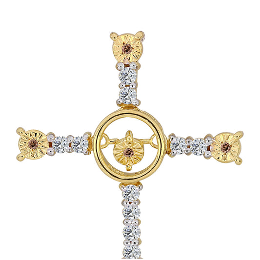 Kříž Pozlacený Stříbrný Přívěsek s Cognac Diamantem a Bílým Topazem