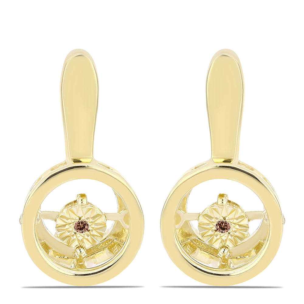Pozlacené Stříbrné Náušnice s Cognac Diamantem 1 