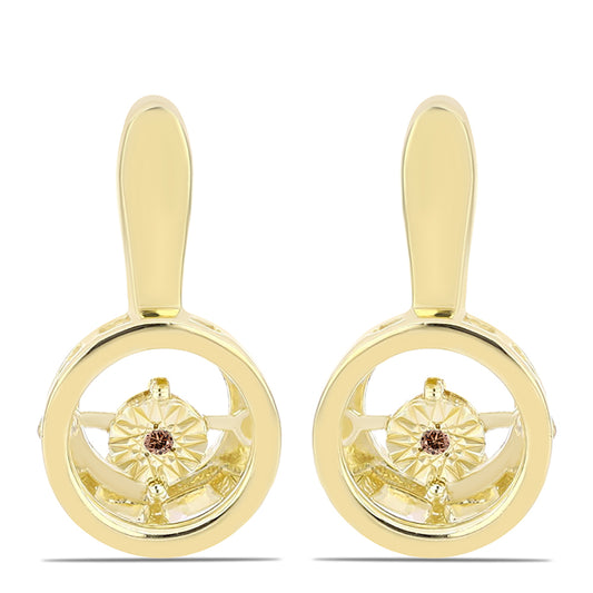 Pozlacené Stříbrné Náušnice s Cognac Diamantem