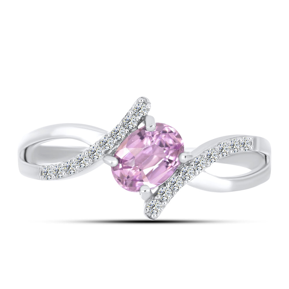 Stříbro 925/1000 Prsten s Kunzitem z Pala a Bílým Topazem - Karátové číslo: 1.27. přibližná hmotnost: 2.71 gramů 1 