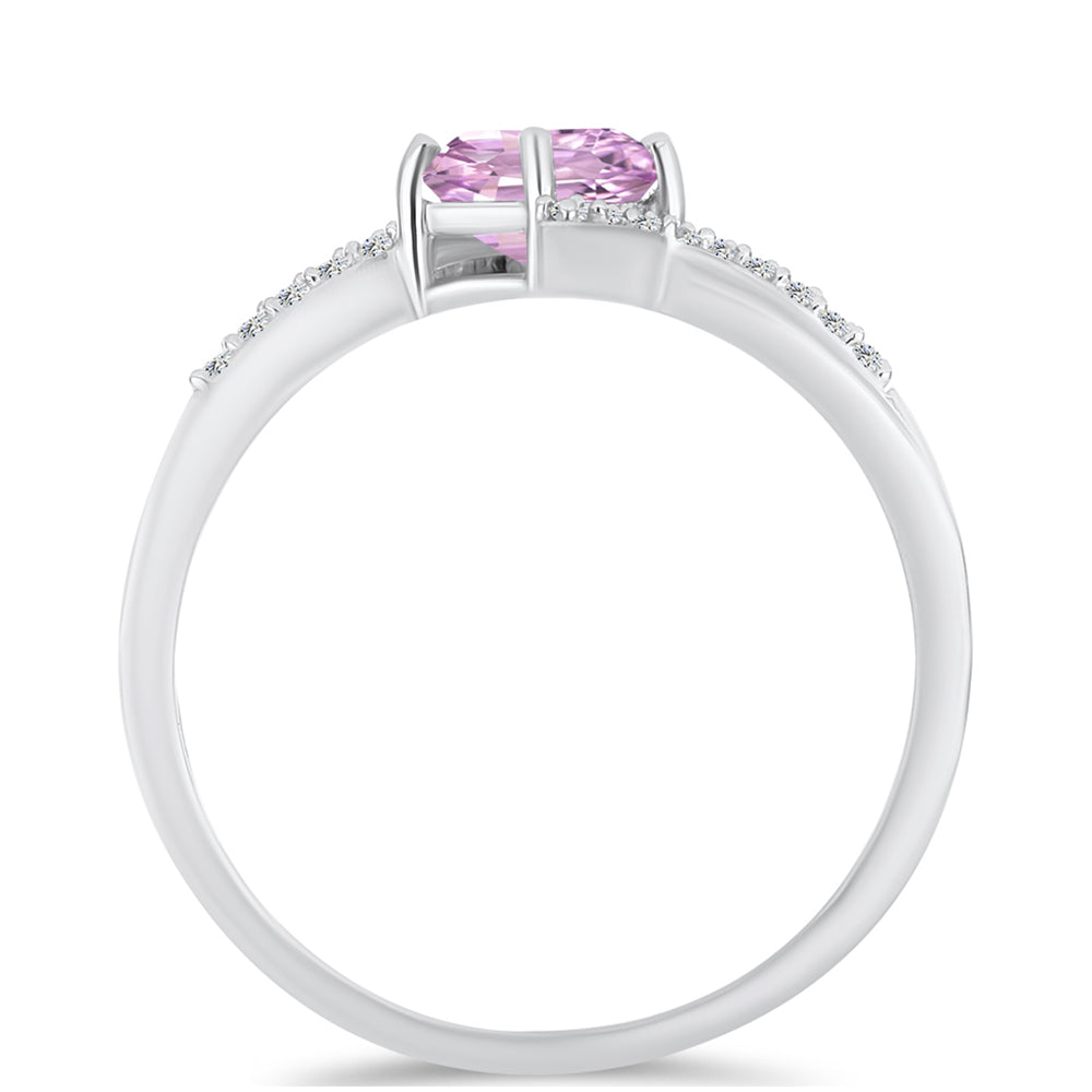 Stříbro 925/1000 Prsten s Kunzitem z Pala a Bílým Topazem - Karátové číslo: 1.27. přibližná hmotnost: 2.71 gramů