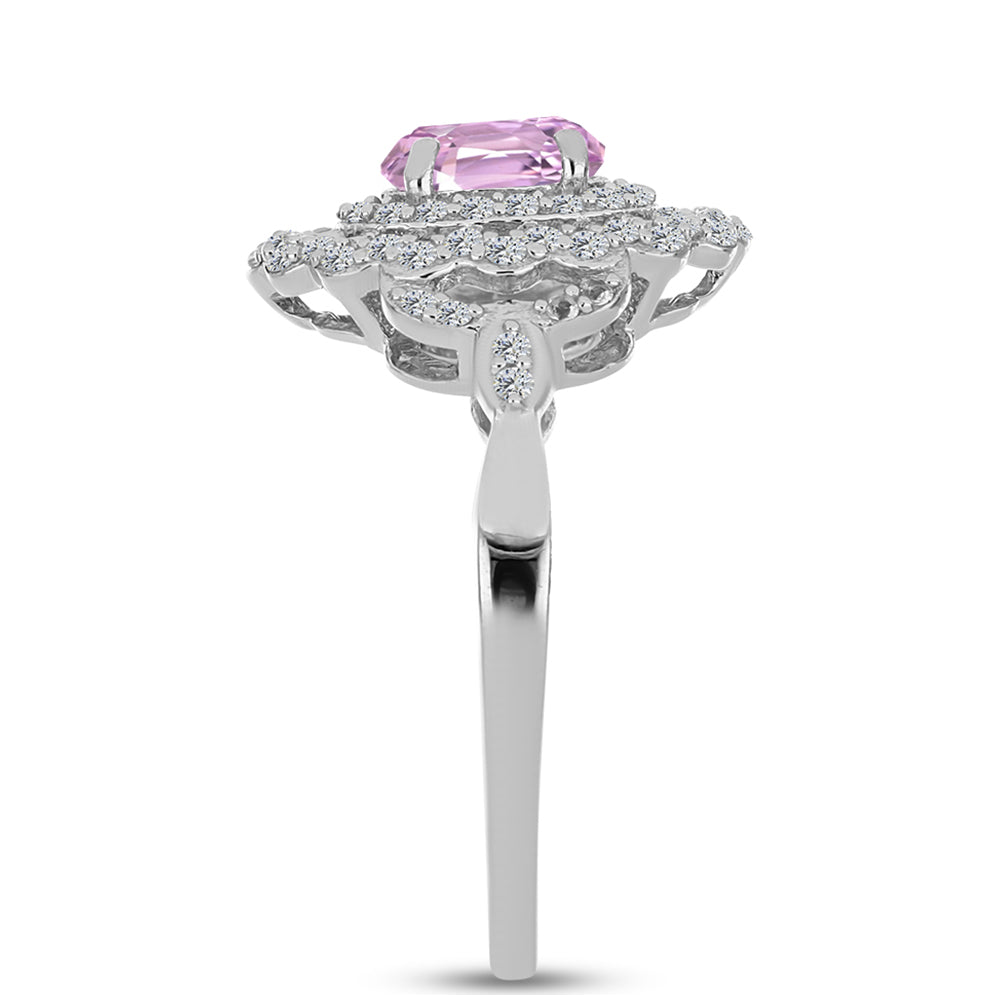 Stříbro 925/1000 Prsten s Kunzitem z Pala a Bílým Topazem - Karátové číslo: 1.54. přibližná hmotnost: 3.35 gramů 4 