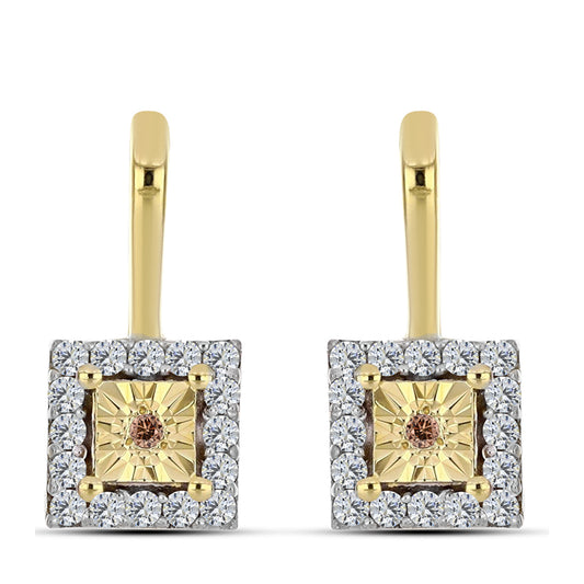 Pozlacené Stříbrné Náušnice s Cognac Diamantem a Bílým Topazem