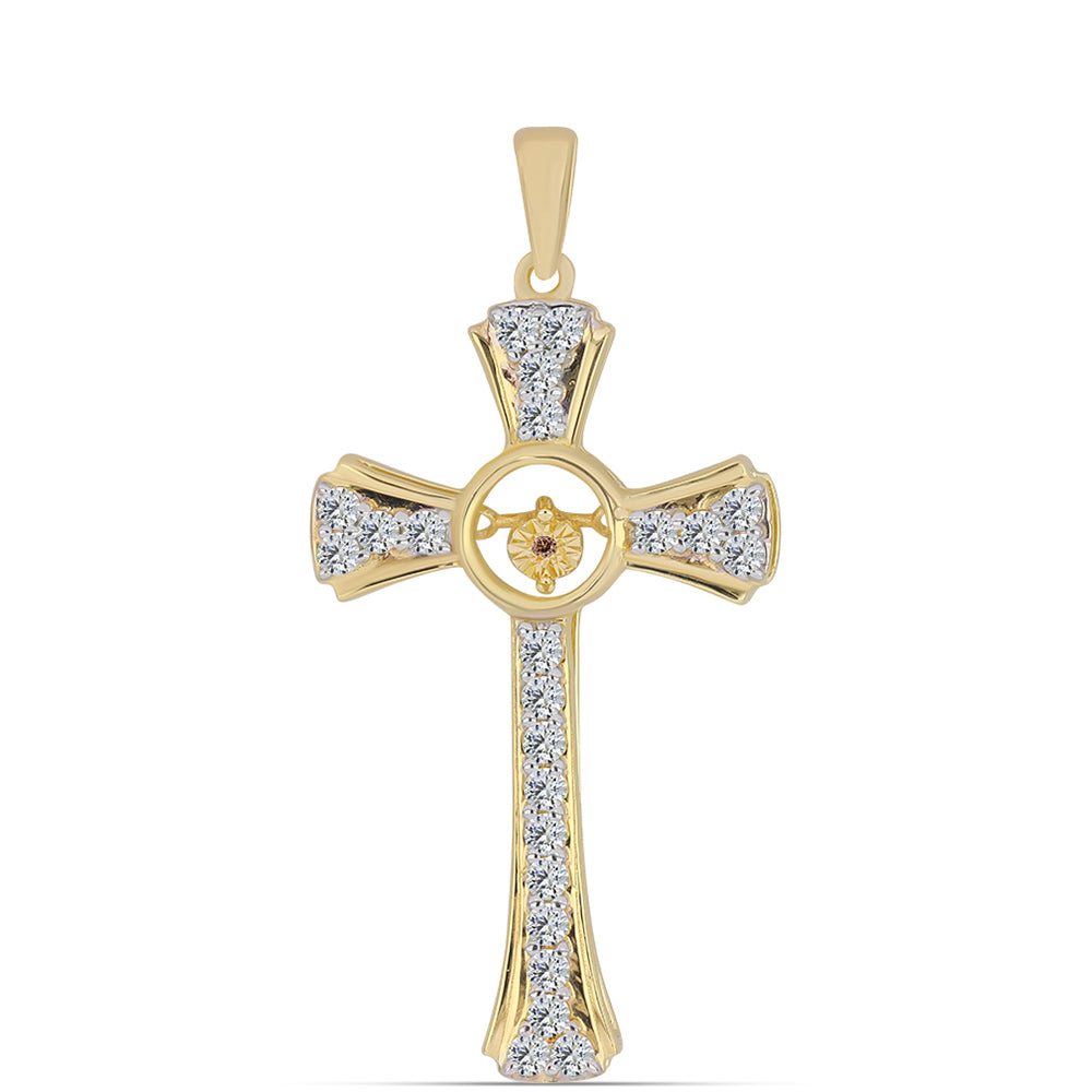 Kříž Pozlacený Stříbrný Přívěsek s Cognac Diamantem a Bílým Topazem 1 