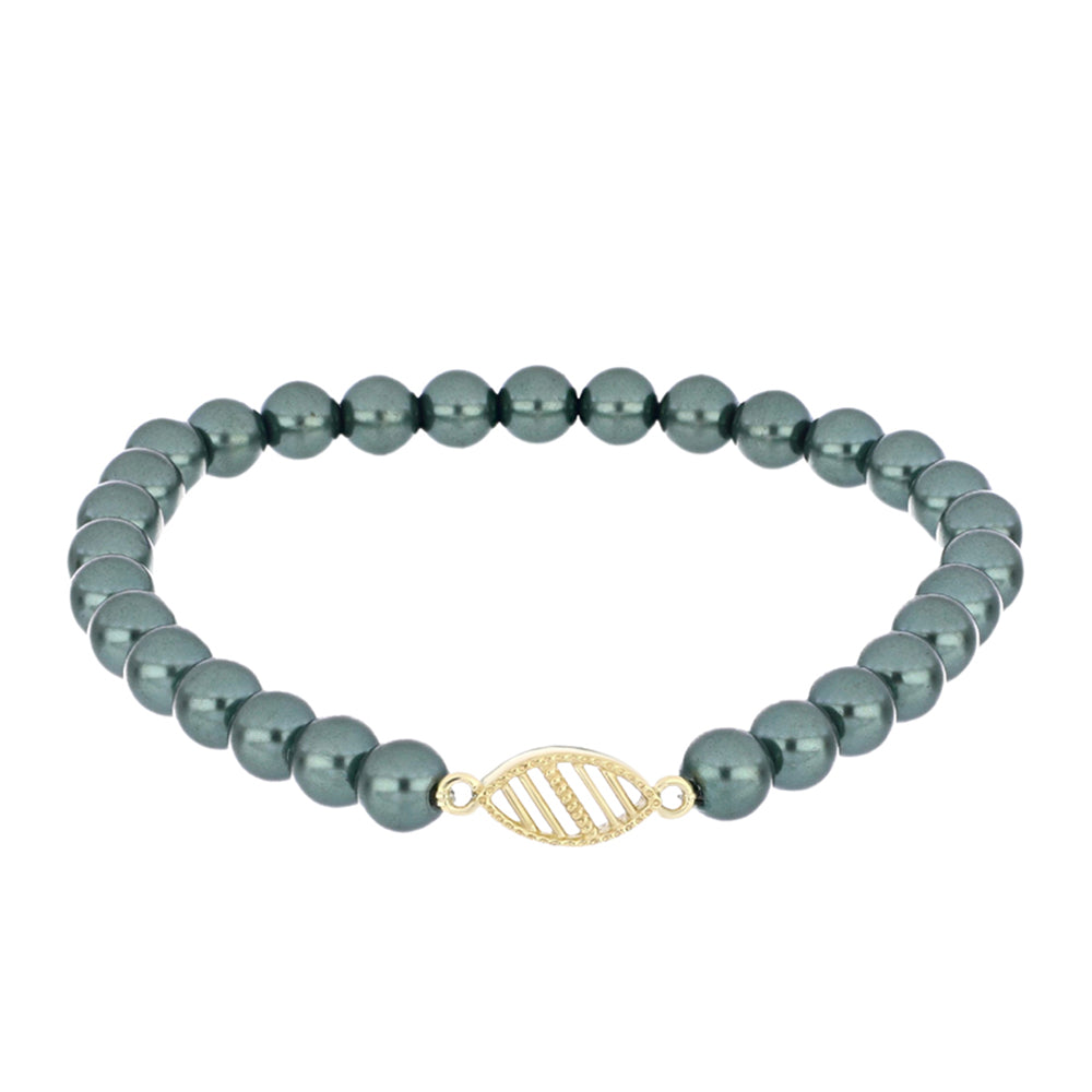 Pozlacený Stříbrný Náramek se Sladkovodní perlou v podobě Tahitské zelené iluze