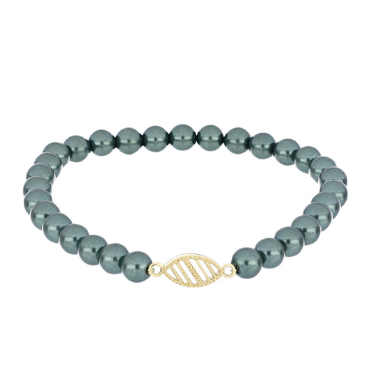 Pozlacený Stříbrný Náramek se Sladkovodní perlou v podobě Tahitské zelené iluze