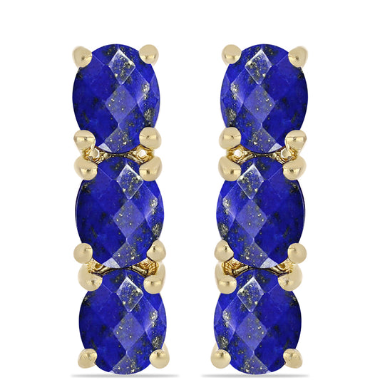 Pozlacené Stříbro 925/1000 - Náušnice s Lapisem Lazuli - Karátové číslo: 2.16. přibližná hmotnost: 3.57 gramů
