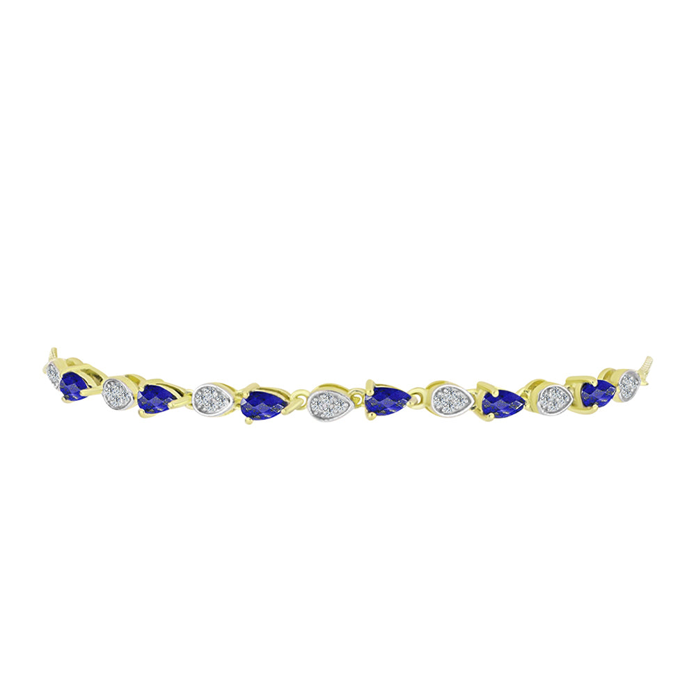 Pozlacené stříbro 925/1000 Náramek s Lapisem Lazuli a Bílým Topazem - Karátové číslo: 1.58. přibližná hmotnost: 4.88 gramů 2 