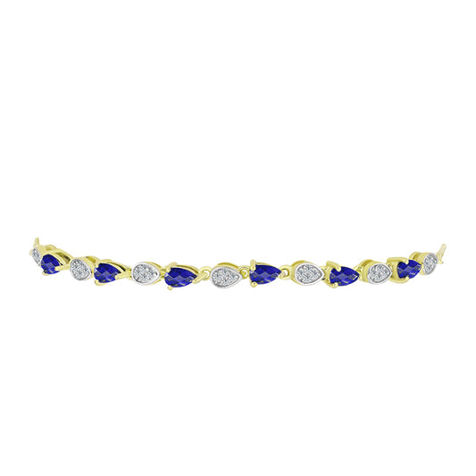 Pozlacené stříbro 925/1000 Náramek s Lapisem Lazuli a Bílým Topazem - Karátové číslo: 1.58. přibližná hmotnost: 4.88 gramů