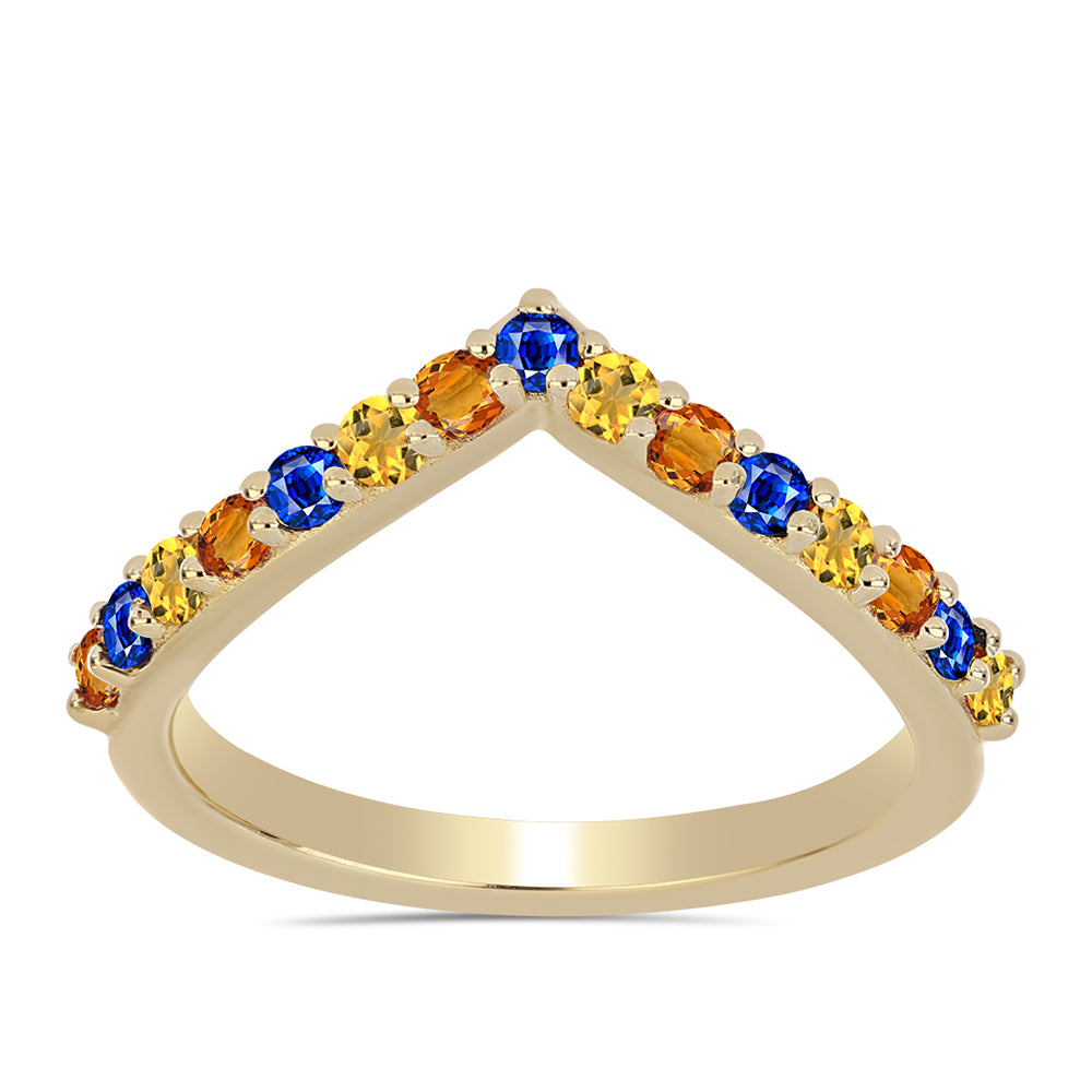 Pozlacené Stříbro 925/1000 - Prsten s Duhovým Safírem - Karátové číslo: 0.76. přibližná hmotnost: 2.1 gramů 1 