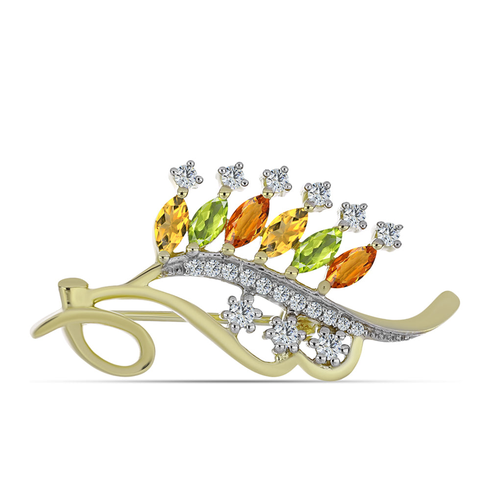 Pozlacený Stříbrný Brož s Duhovým Safírem a Bílým Topazem