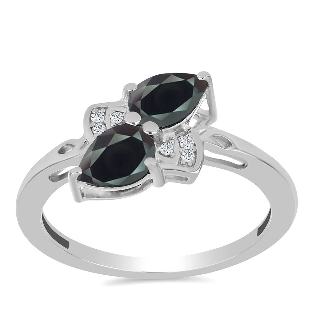 Stříbro 925/1000 - Prsten s Obsidiánem a Bílým Topazem - Karátové číslo: 1.1. přibližná hmotnost: 2.68 gramů