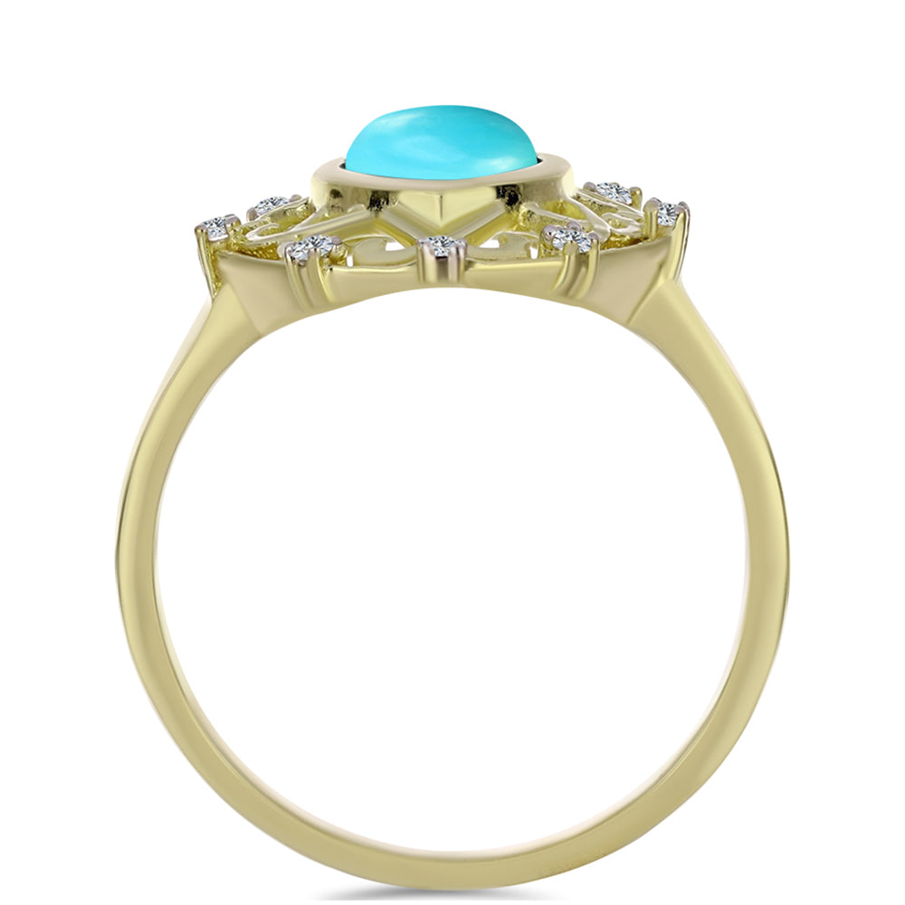 Pozlacené Stříbro 925/1000 - Prsten s Tyrkysem Sleeping Beauty a Bílým Topazem - Karátové číslo: 1.17. přibližná hmotnost: 3.53 gramů 2 