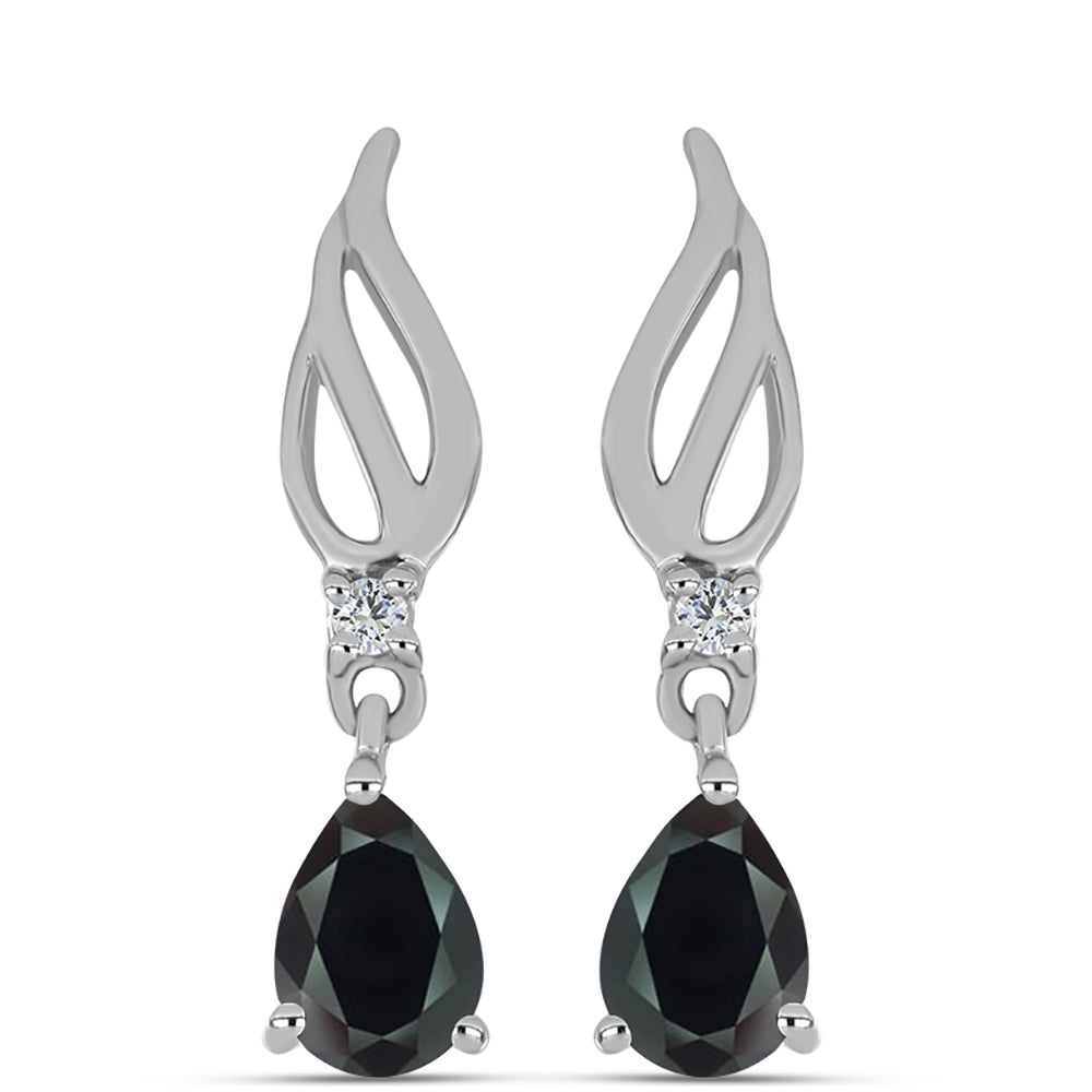 Stříbro 925/1000 Náušnice s Obsidiánem a Bílým Topazem - Karátové číslo: 1.14. přibližná hmotnost: 3.08 gramů